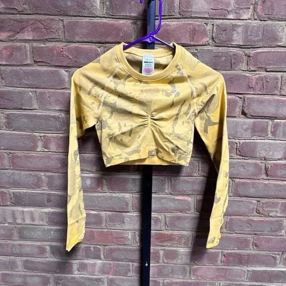 Gymshark ADAPT CAMO SEAMLESS LONG SLEEVE CROP TOP Sz Small NEW - Picture 6 of 8